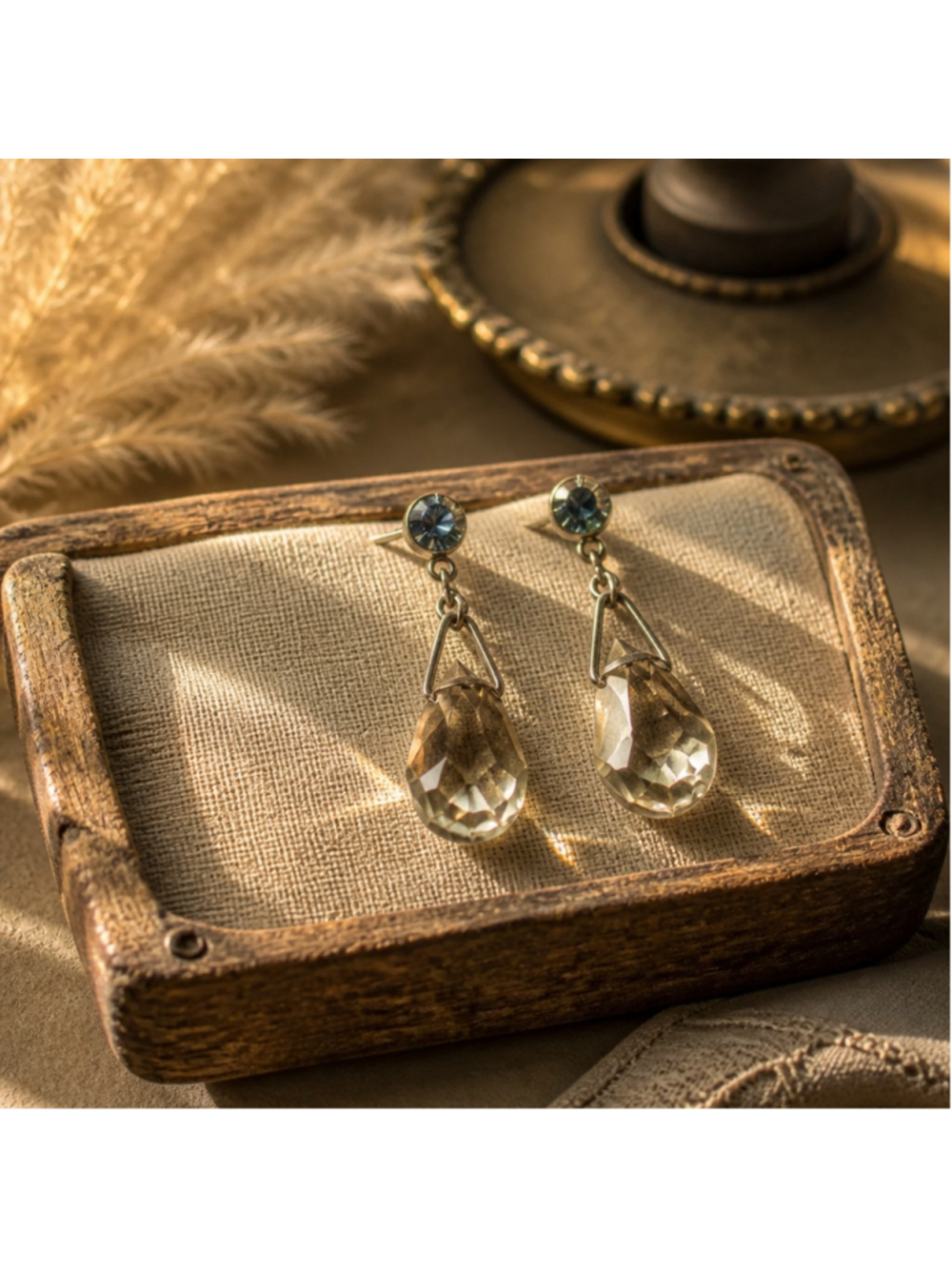 Boho Whimsy Gray Blue Crystal Teardrop Earrings Vintage Jewelry Glam Regency